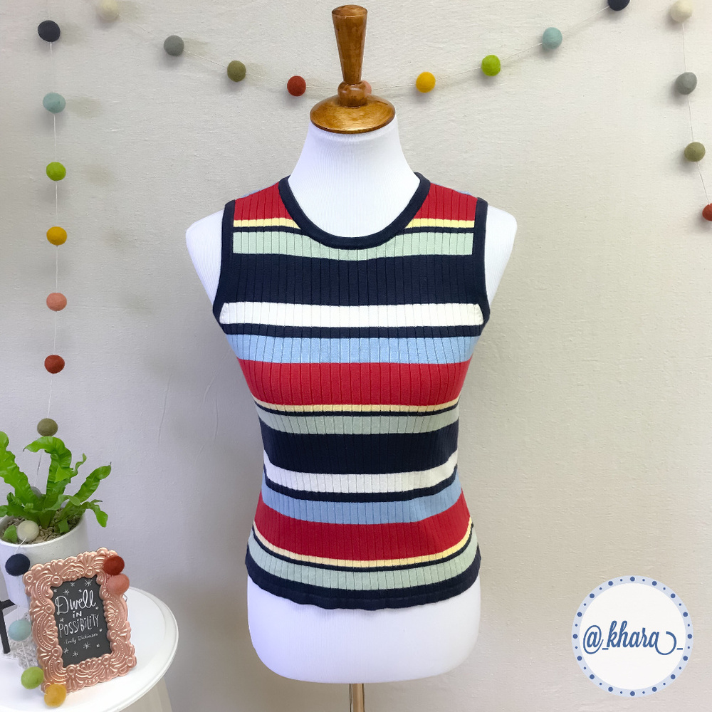 Cherokee Multi-Color Striped Sleeveless Sweater